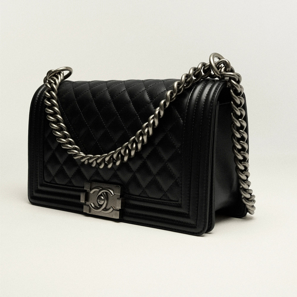 Chanel Leboy Handbag Calfskin and Ruthenium-Finish Metal Chain Bag Classic Flap Bag