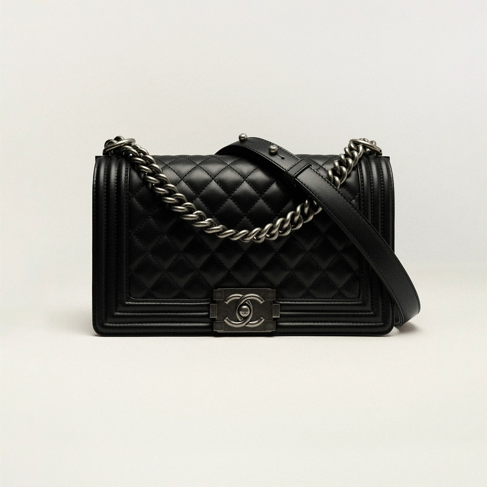 Chanel Leboy Handbag Calfskin and Ruthenium-Finish Metal Chain Bag Classic Flap Bag