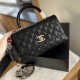 Chanel Flap Bag With Top Handle Grained Calfskin Gold-Tone Metal Caviar texture