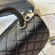 Chanel Flap Bag With Top Handle Grained Calfskin Gold-Tone Metal Caviar texture