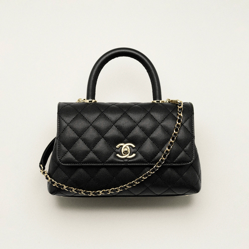 Chanel Flap Bag With Top Handle Grained Calfskin Gold-Tone Metal Caviar texture