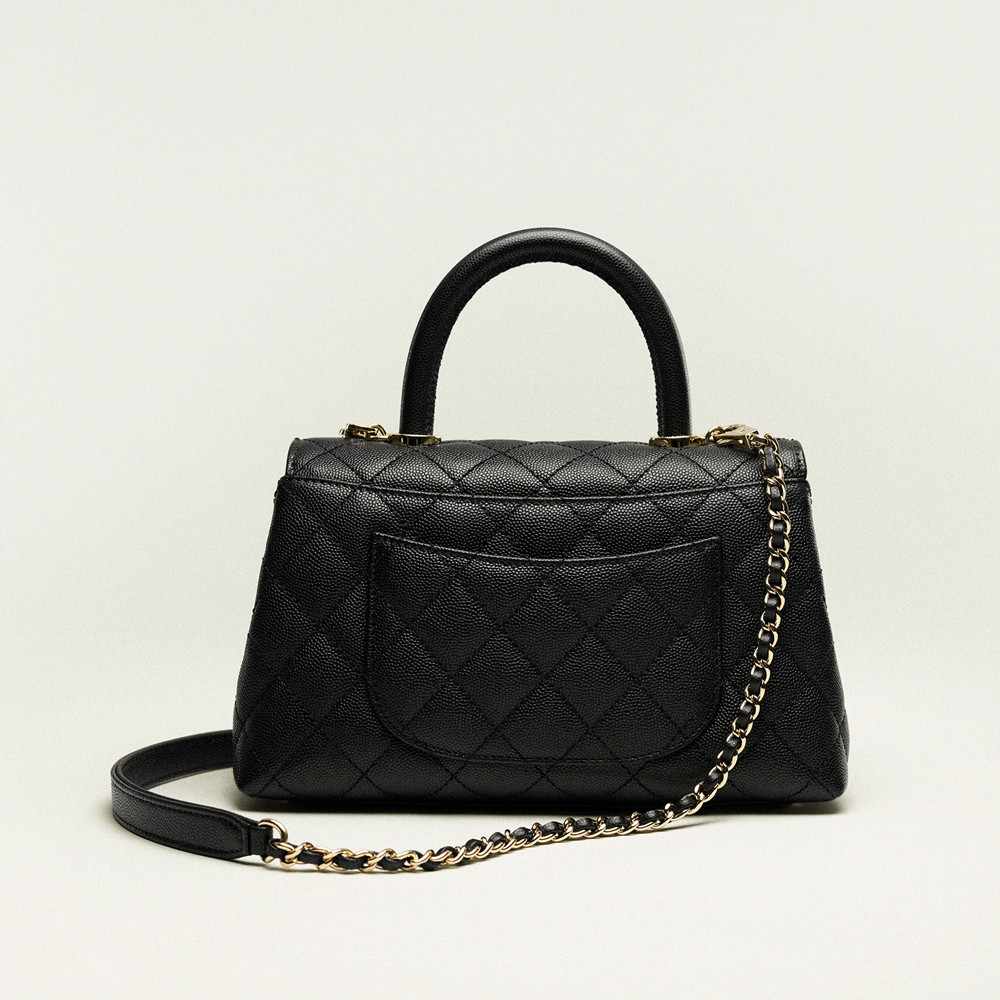 Chanel Flap Bag With Top Handle Grained Calfskin Gold-Tone Metal Caviar texture