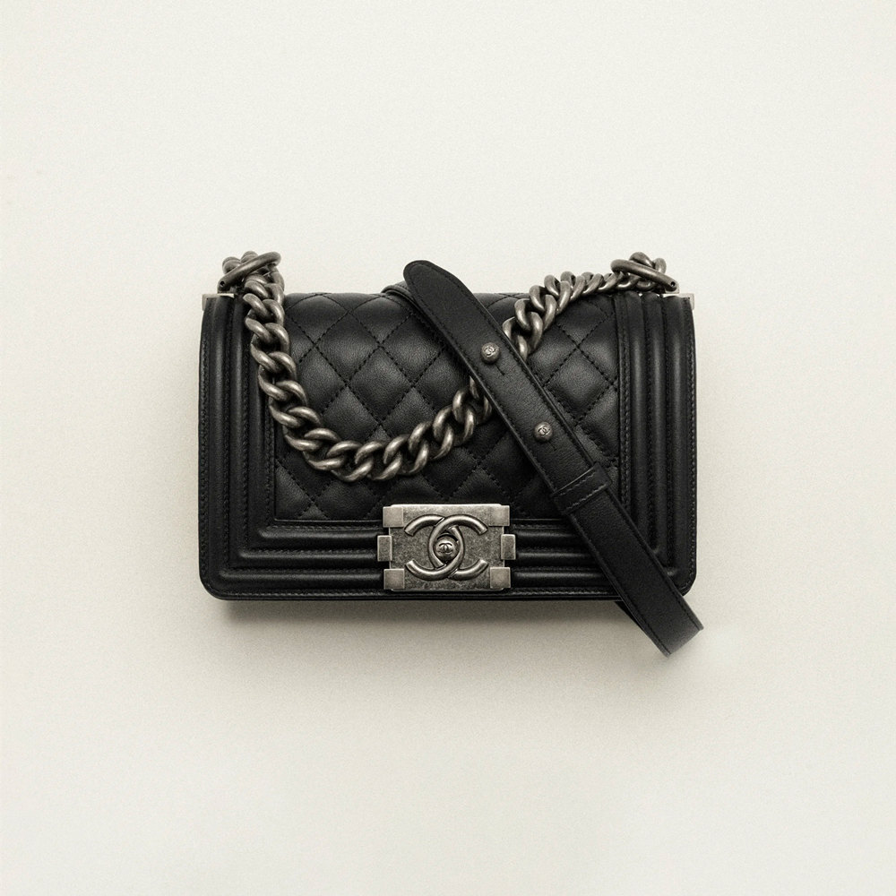 Small Chanel Leboy Handbag Calfskin and Ruthenium-Finish Metal Chain Bag Classic Flap Bag