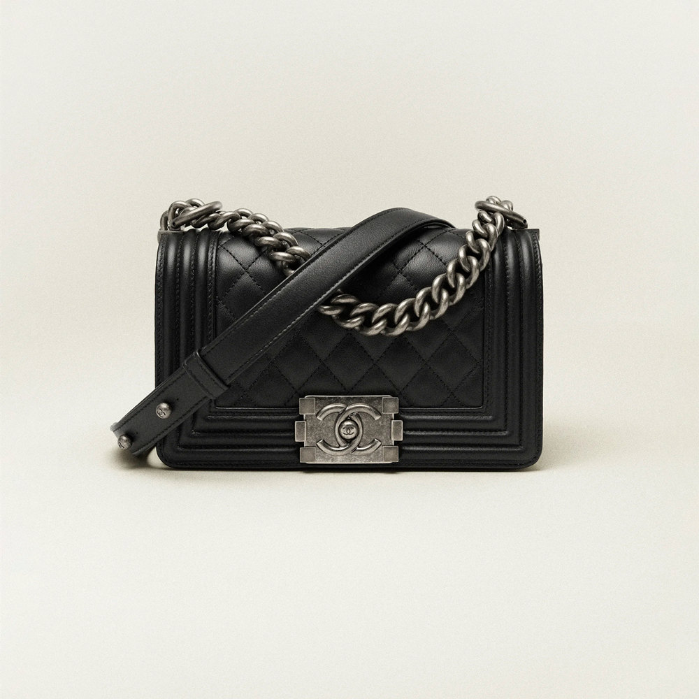 Small Chanel Leboy Handbag Calfskin and Ruthenium-Finish Metal Chain Bag Classic Flap Bag